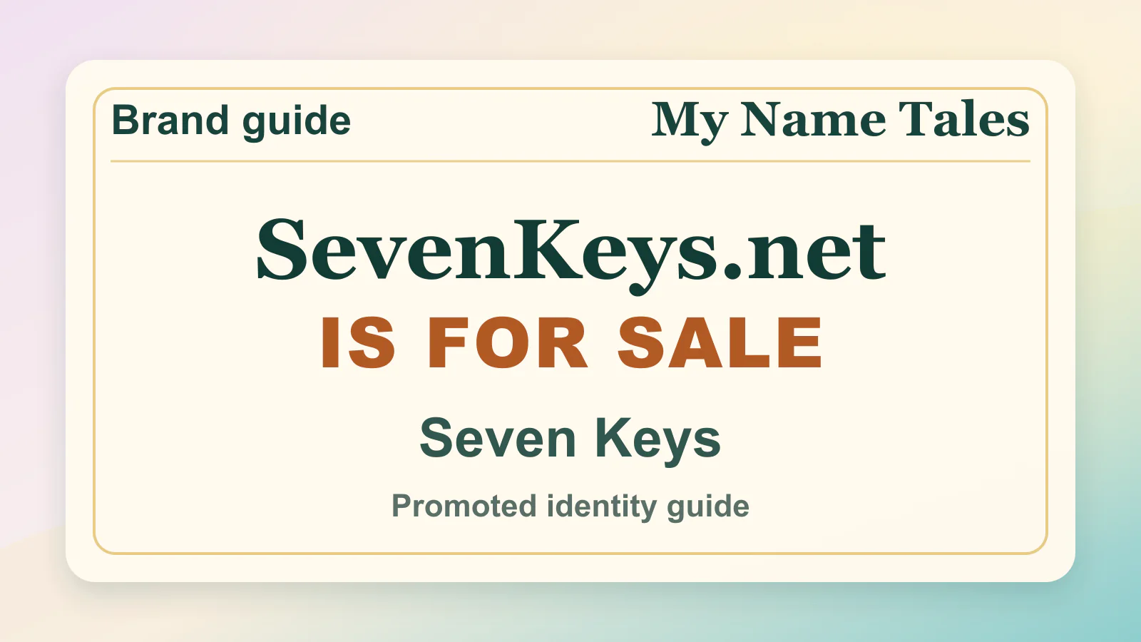 Seven Keys brandable domain guide thumbnail on My Name Tales