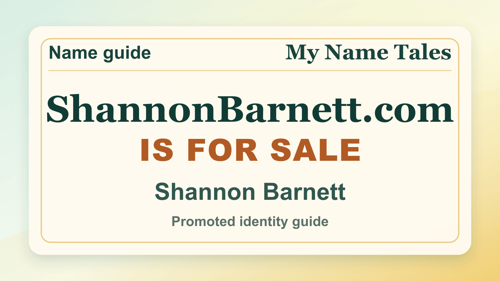Shannon Barnett identity guide image — ShannonBarnett.com is for sale