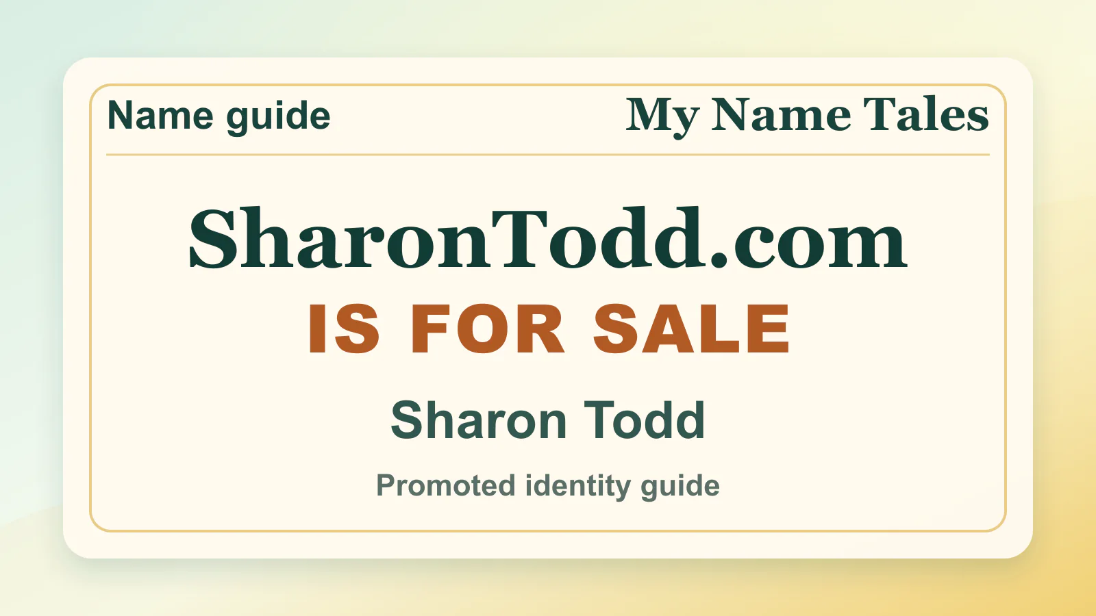 Sharon Todd personal name guide thumbnail on My Name Tales