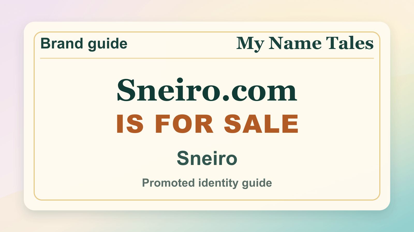 Sneiro identity guide image — Sneiro.com is for sale