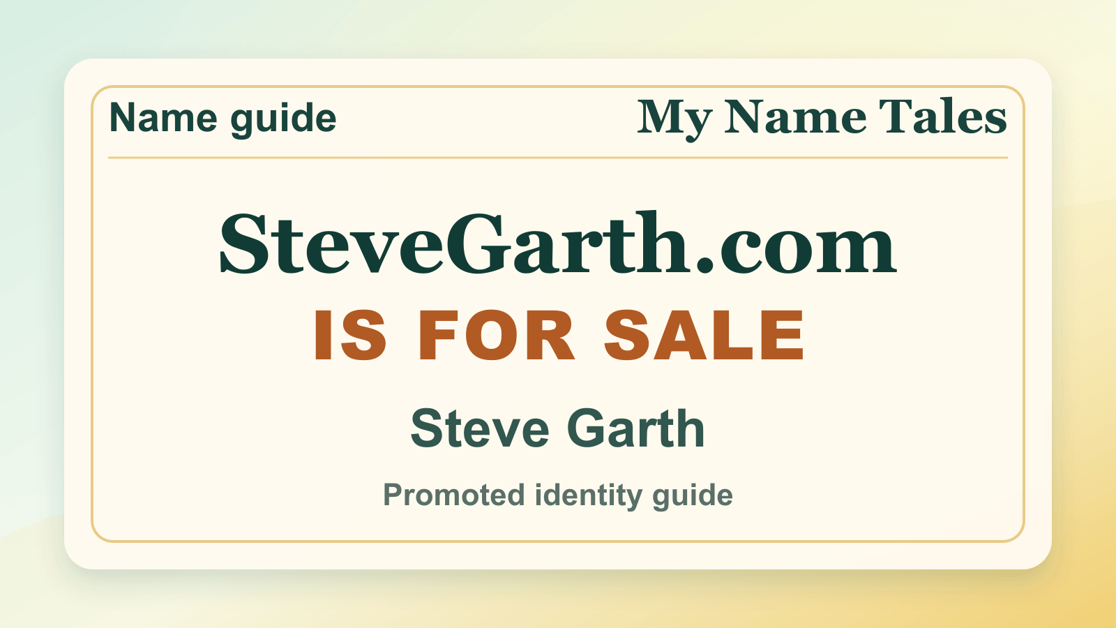 Steve Garth identity guide image — SteveGarth.com is for sale