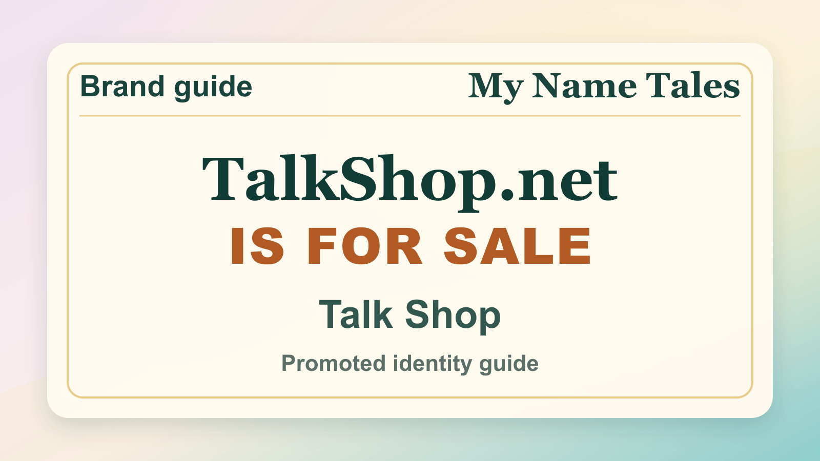 Talk Shop identity guide image — TalkShop.net is for sale
