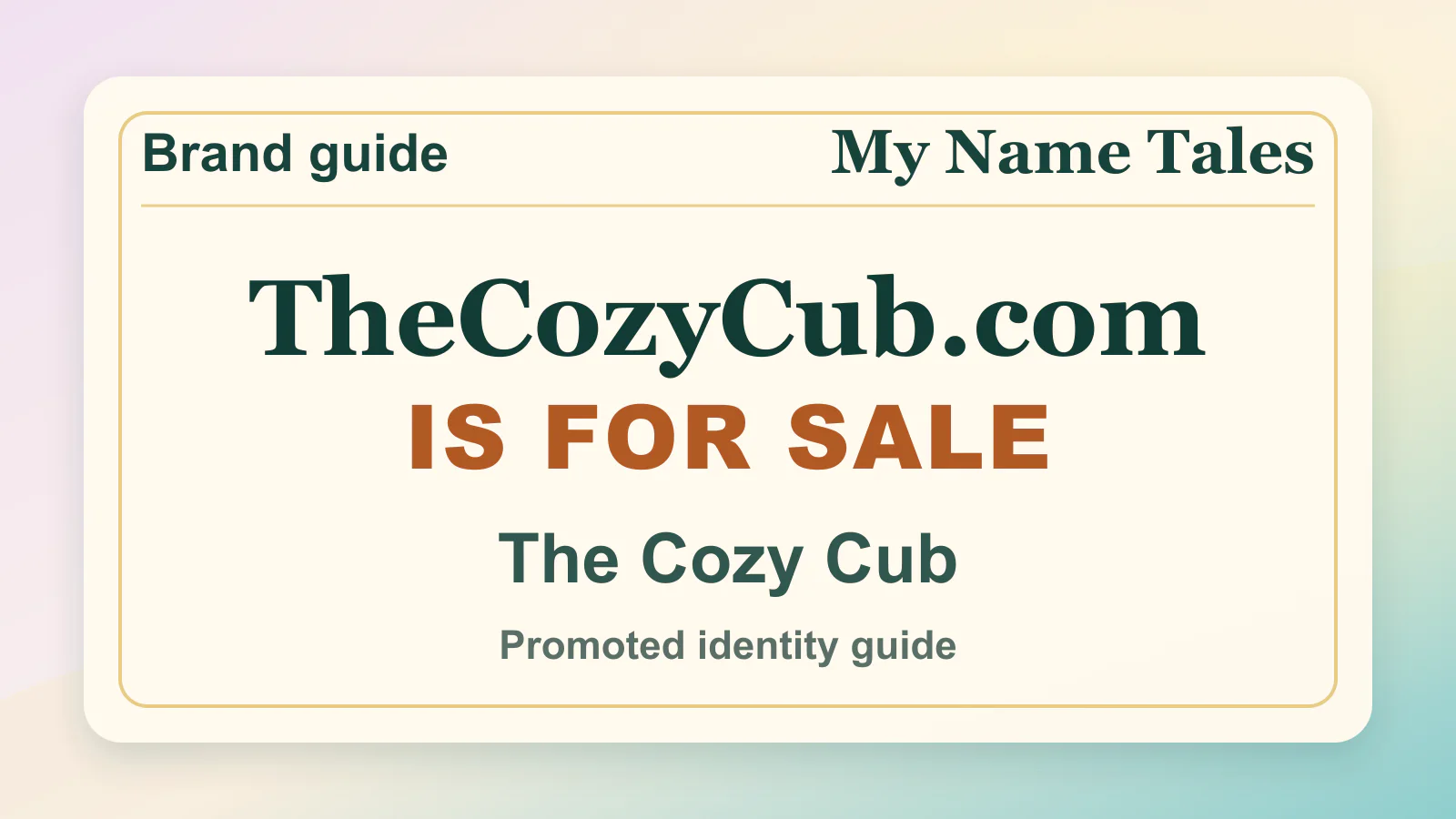 The Cozy Cub brandable domain guide thumbnail on My Name Tales