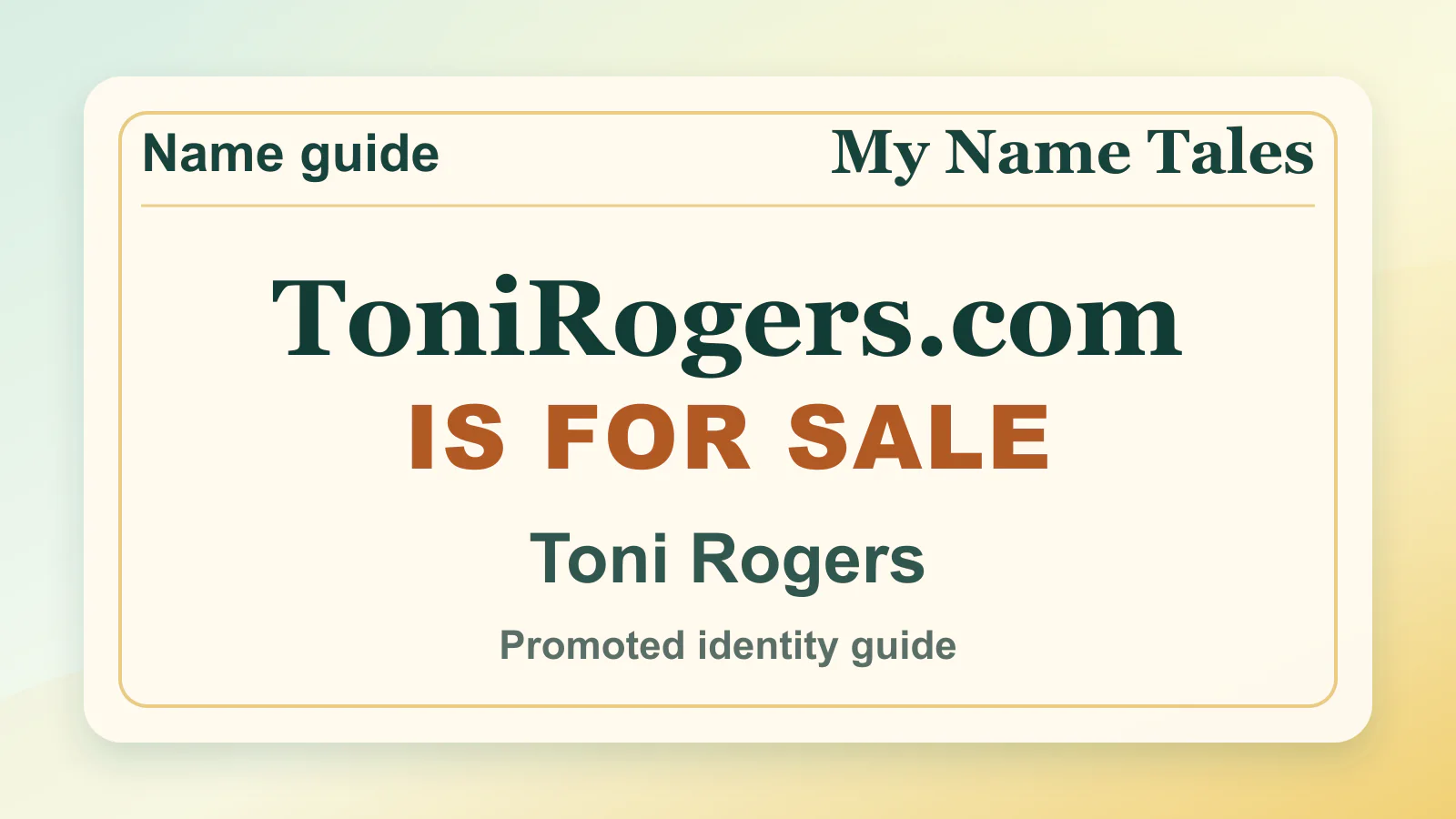 Toni Rogers personal name guide thumbnail on My Name Tales