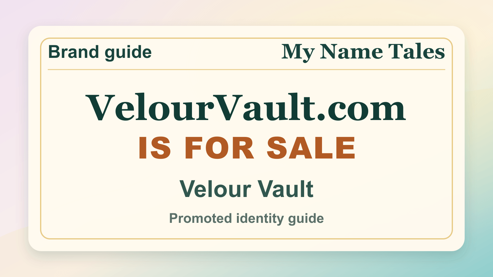 Velour Vault identity guide image — VelourVault.com is for sale