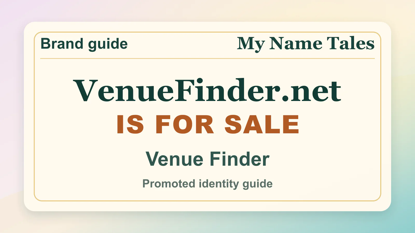 Venue Finder brandable domain guide thumbnail on My Name Tales