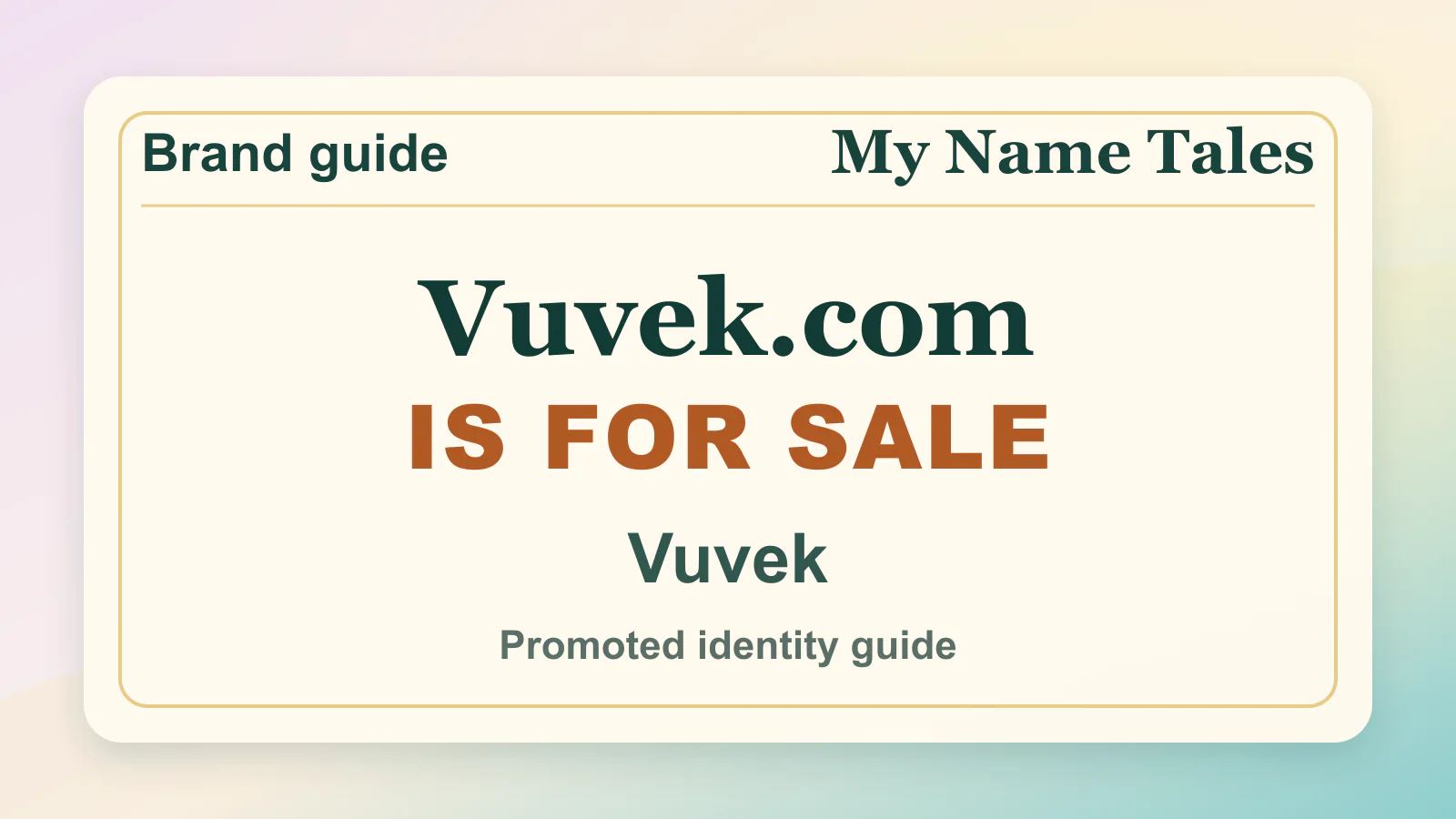 Vuvek brandable domain guide thumbnail on My Name Tales